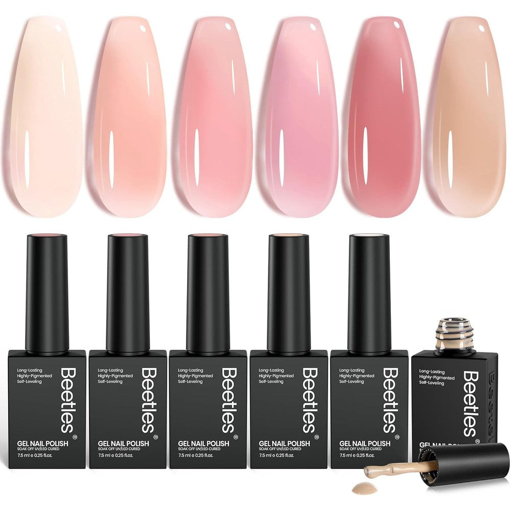 Beetles Nude Jelly Gel Polish 6 Color Set front view