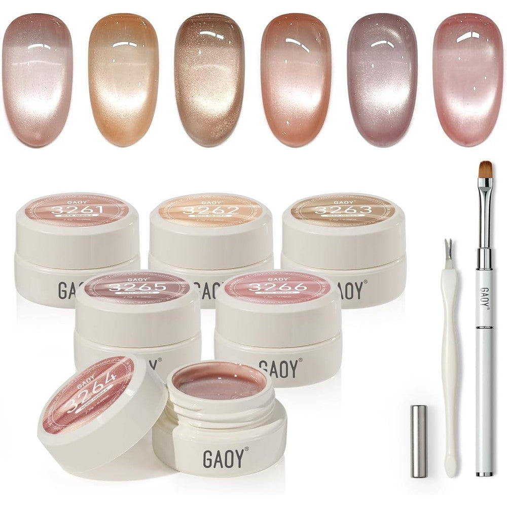Gaoy Sheer Nude Cat Eye Gel Nail Polish Set front view