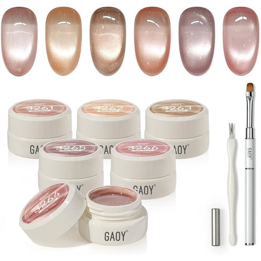 Gaoy Sheer Nude Cat Eye Gel Nail Polish Set front view