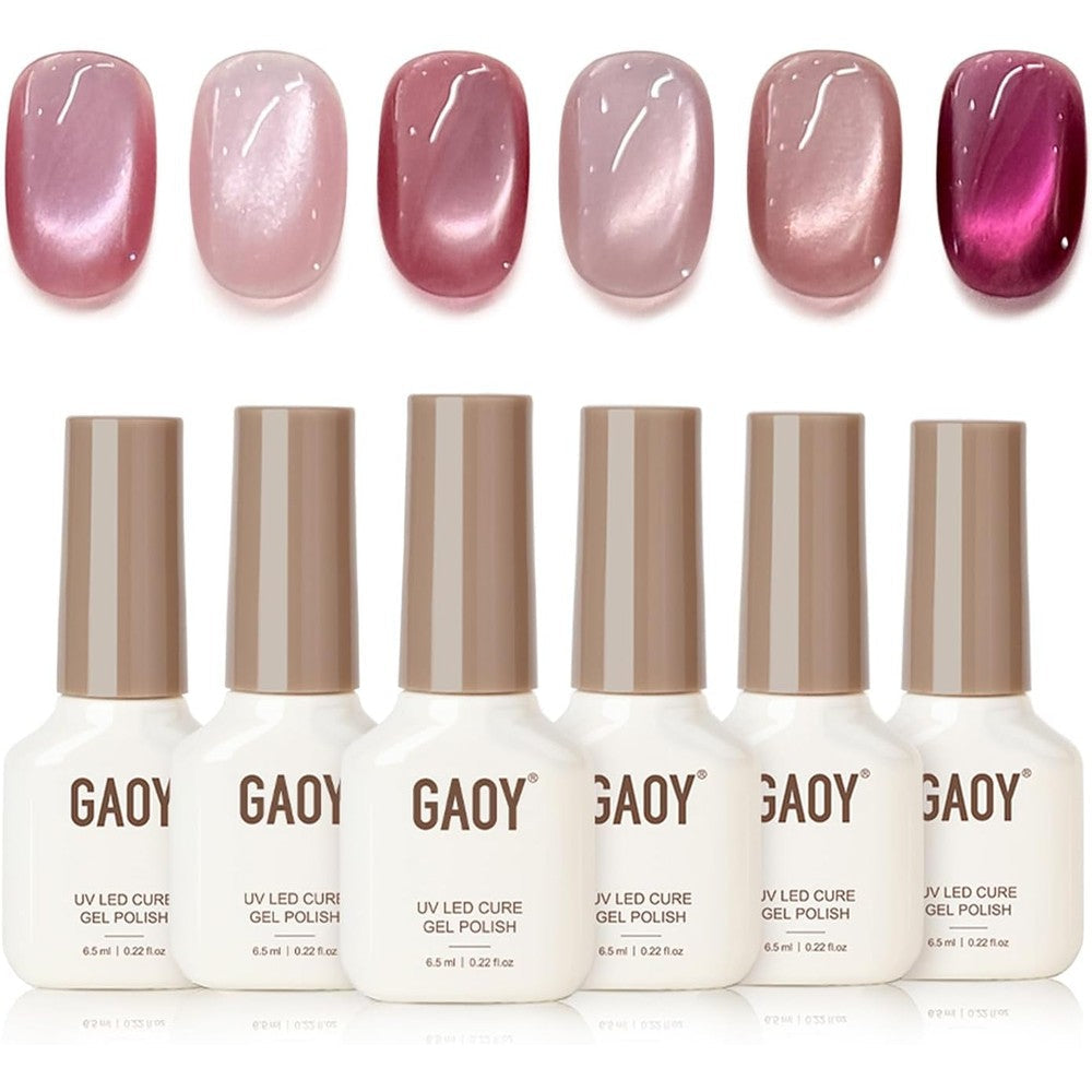 Gaoy Pink Cat Eye Gel Nail Polish Set with magnet tool
