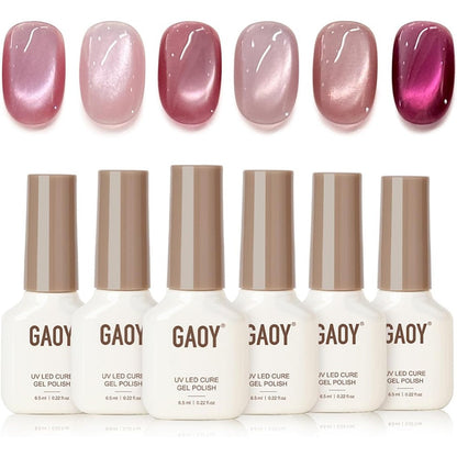Gaoy Pink Cat Eye Gel Nail Polish Set with magnet tool