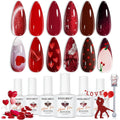 Modelones red gel nail polish set front view showing six bottles and packaging