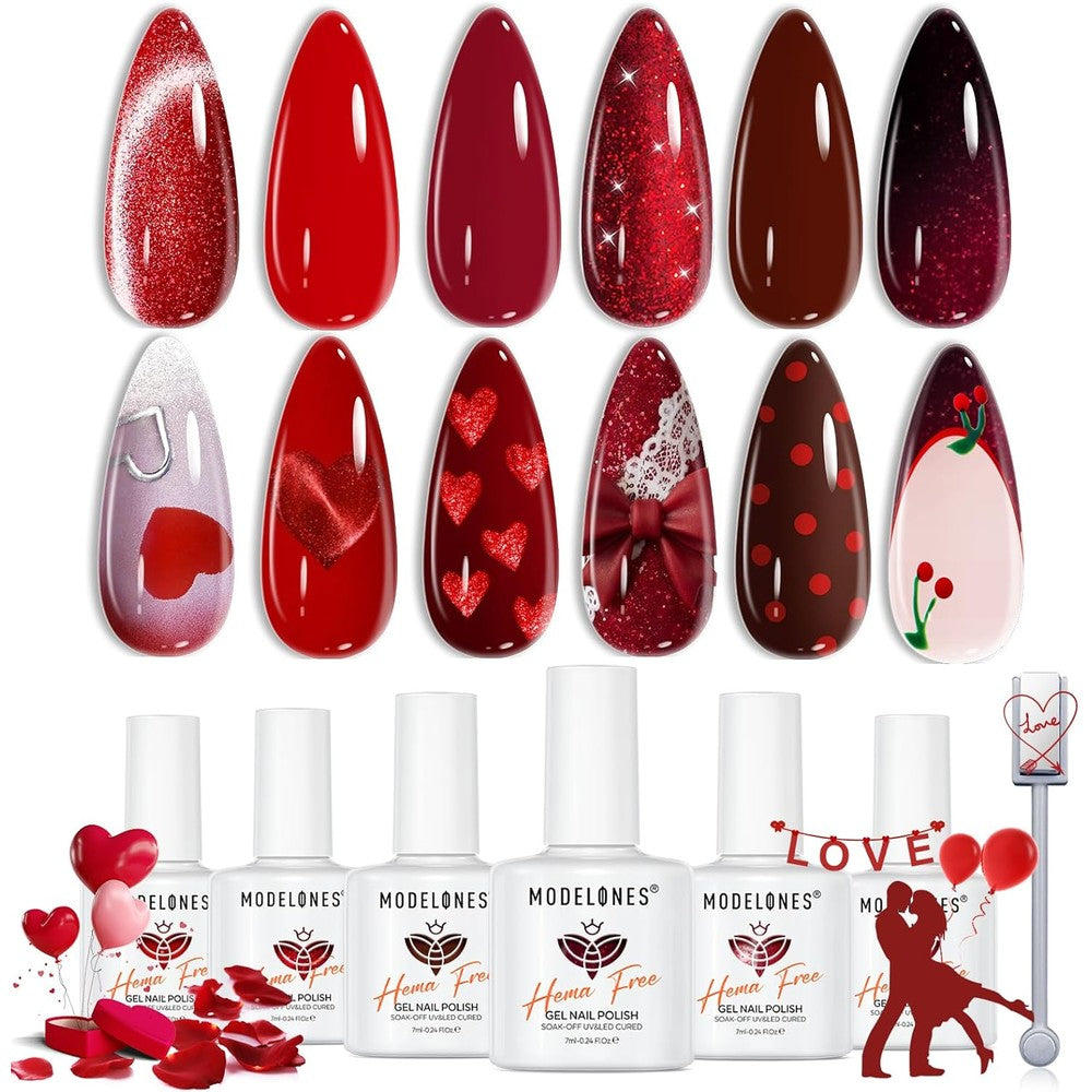 Modelones Classic Red Gel Polish Set front view showing 6 bottles