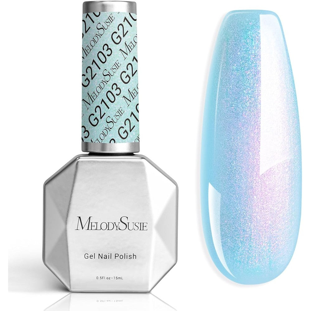 MelodySusie Blue Aurora Shimmer Gel Nail Polish bottle front view