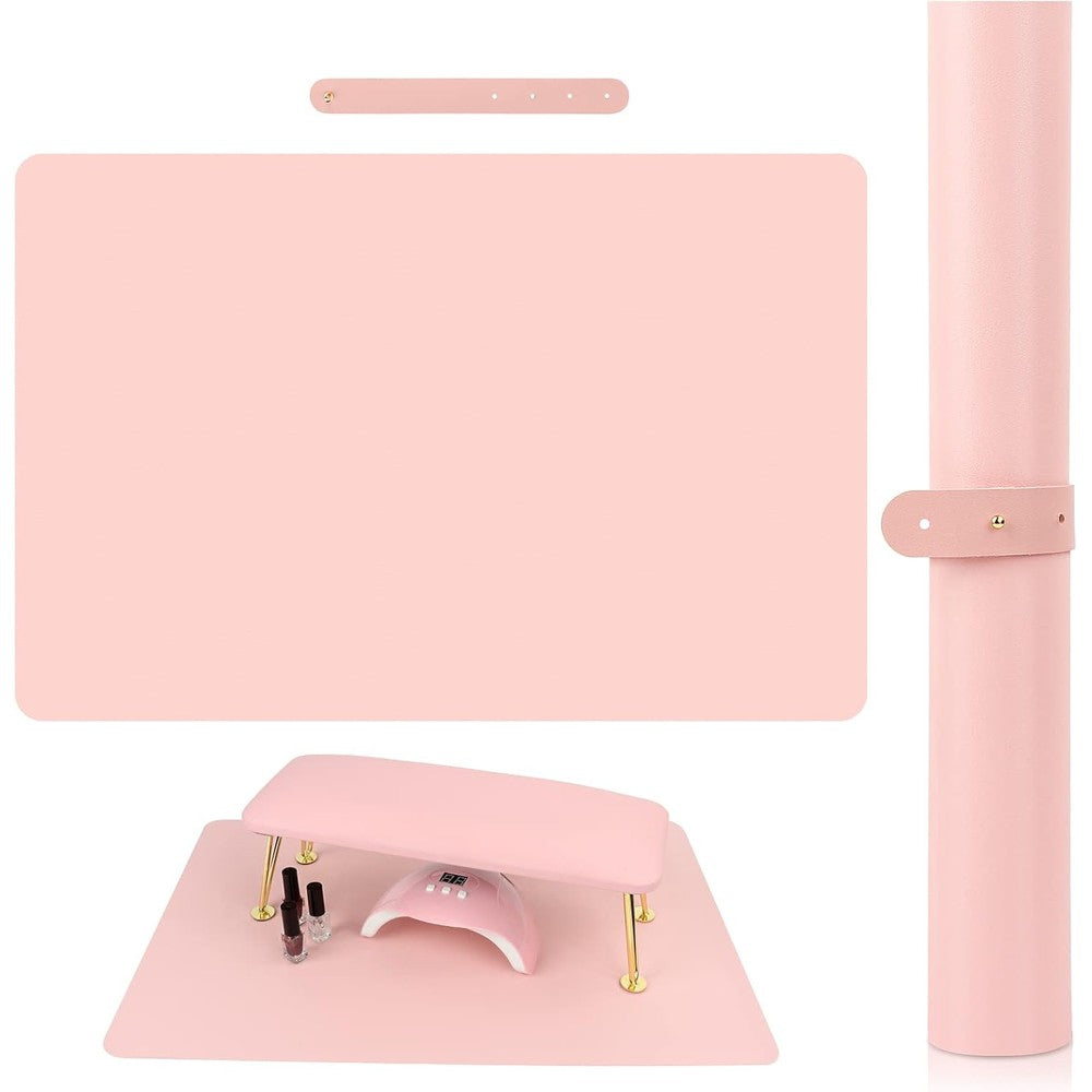 Lionvison Pink Nail Art Table Mat Foldable Microfiber Leather Manicure Hand Rest Pad For Salon And Home Use