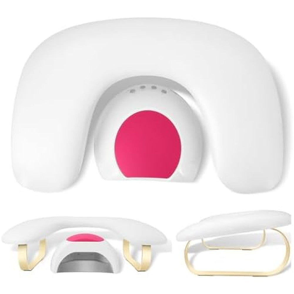 Fblxe U-Shaped Manicure Nail Arm Rest with pink cushion and gold legs