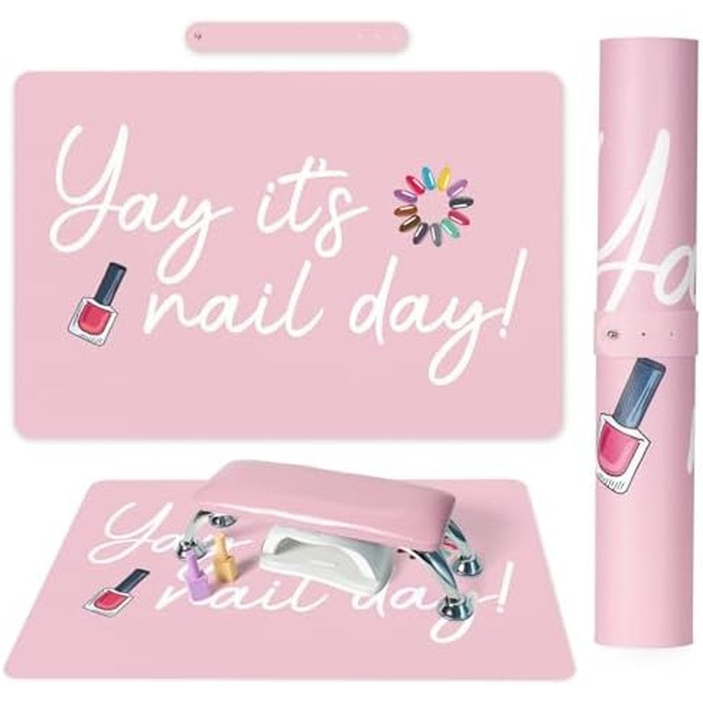 Deciniee Yay It's Nail Day pink PU leather nail art mat top view