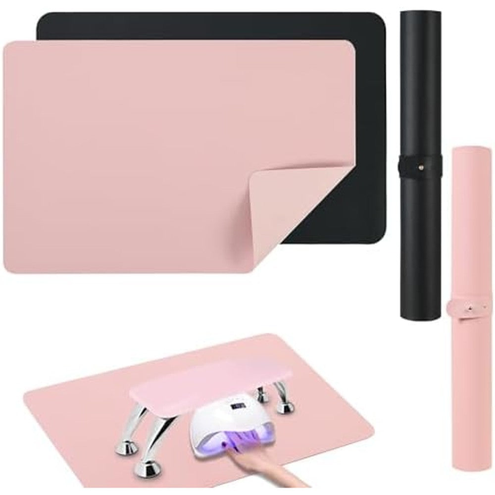 Chiplesier nail art table mat front view showing pink and black design