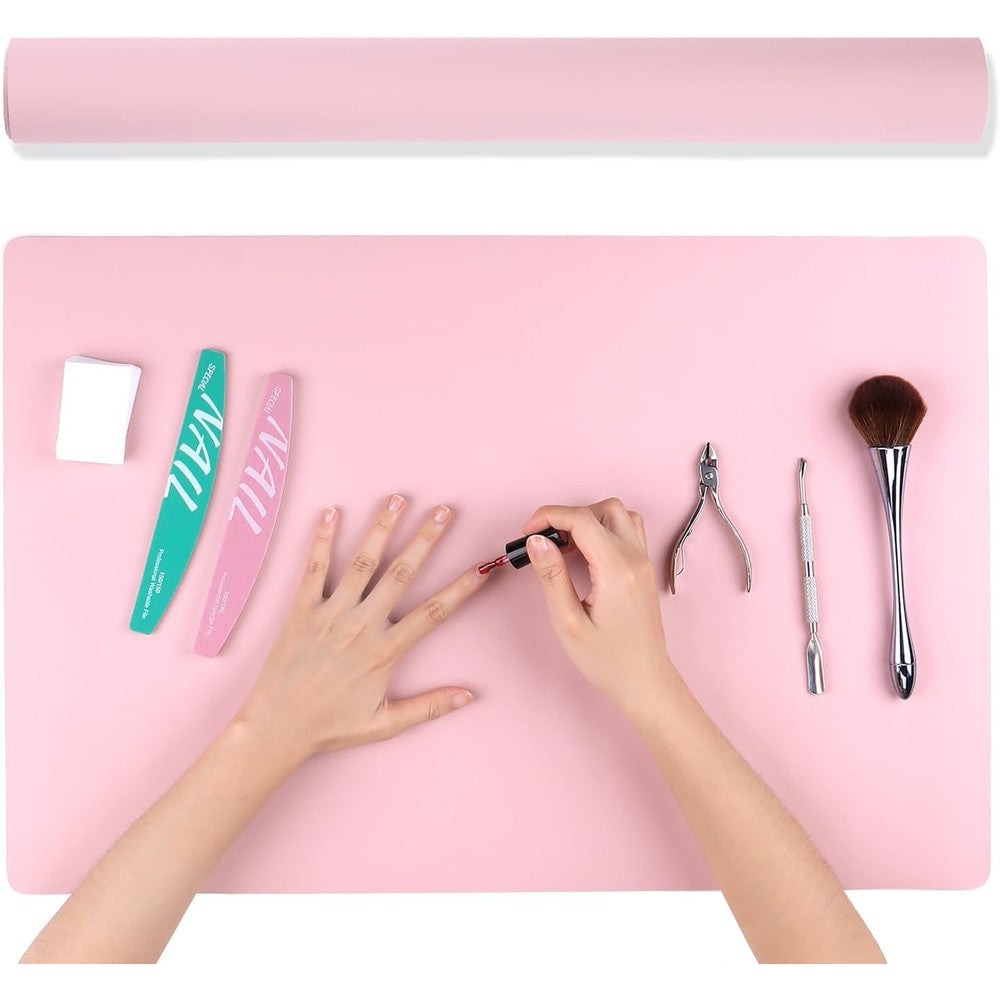 Furtherpretty pink PU leather nail mat for professional nail art desk