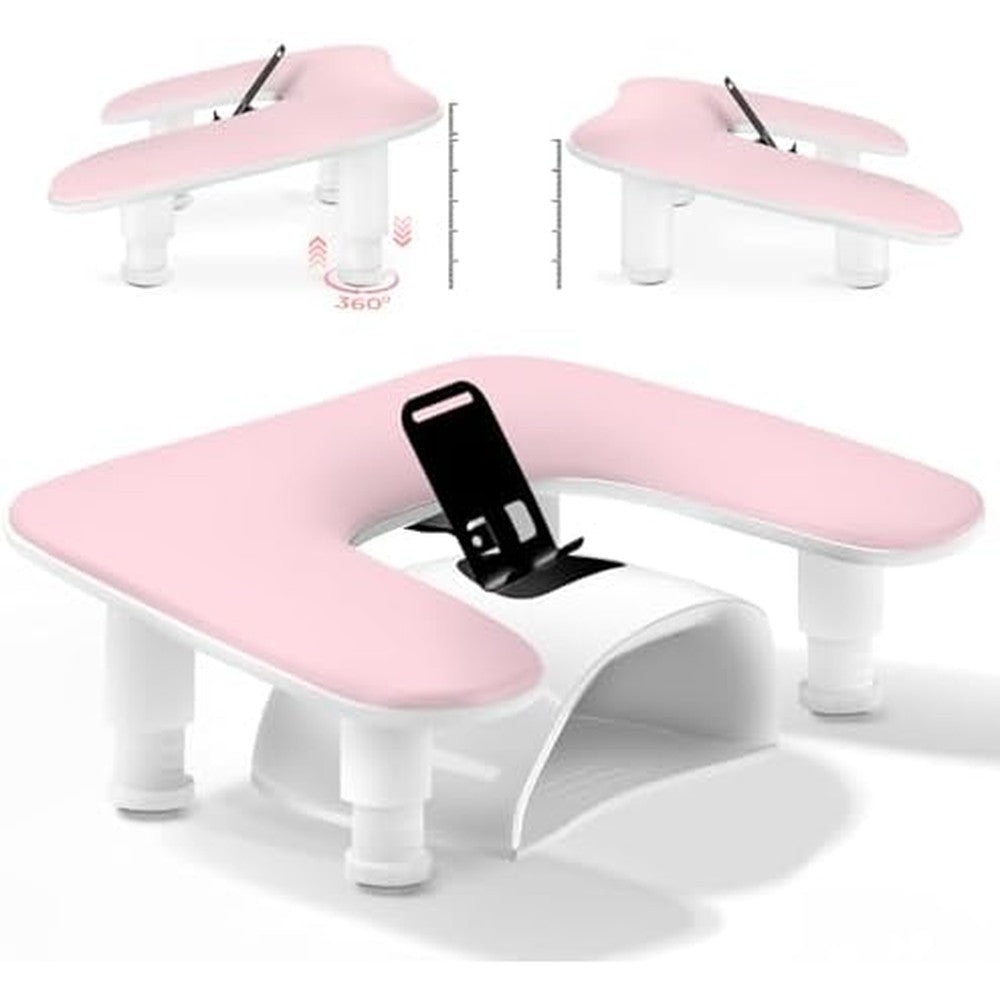 Mzcmsl pink nail arm rest with integrated phone holder front view