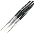 Winstonia Amazing Trio Nail Art Striping Brushes Set front view showcasing three black acrylic handle brushes.