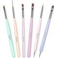 Beetles gel polish nail art brush set front view showing all six pens and handles.