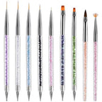 Tocoles 9 piece nail art brush set front view featuring acrylic handles