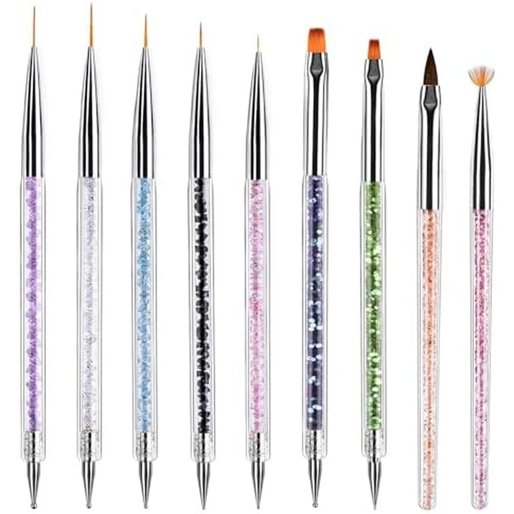 Tocoles 9 piece nail art brush set front view