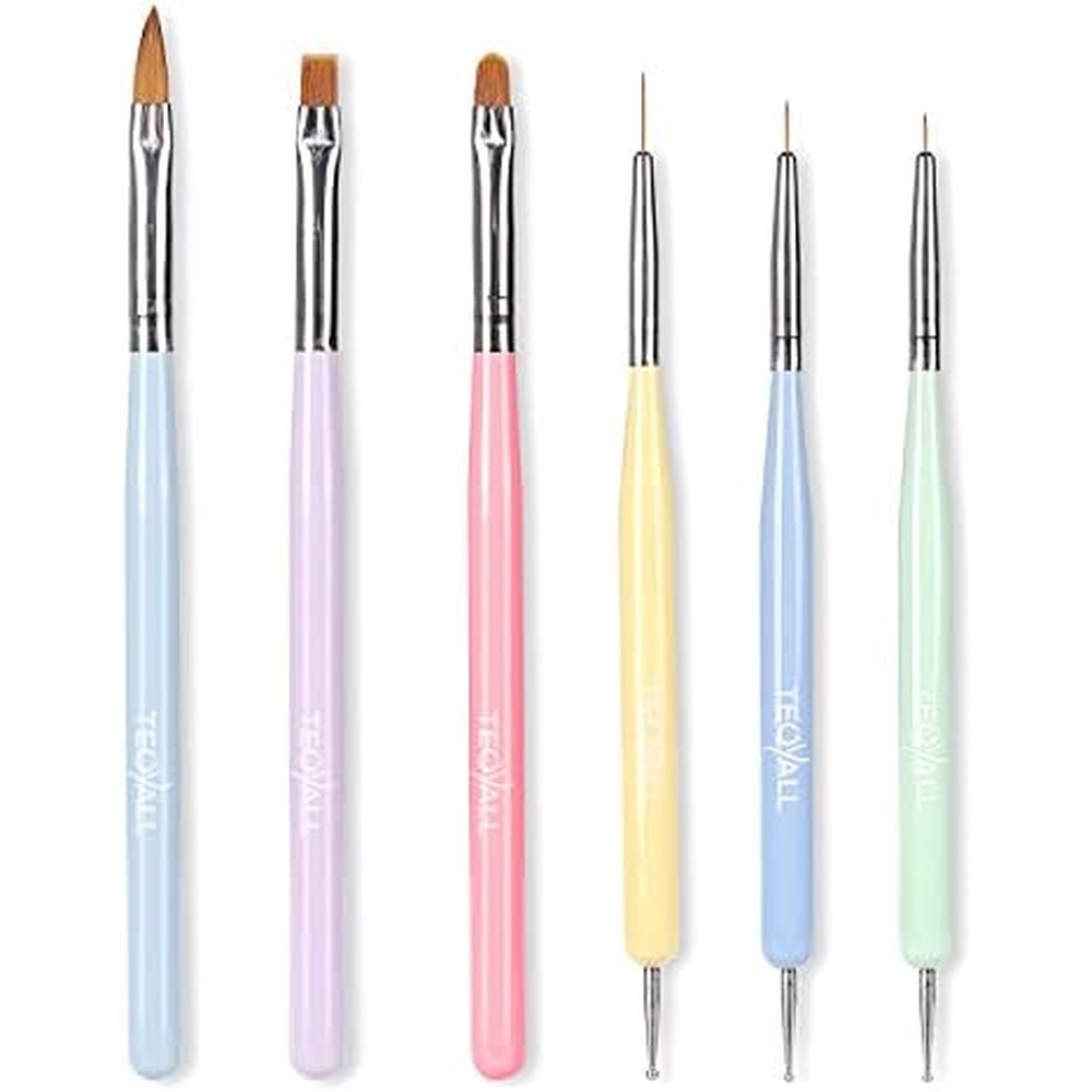 Teoyall Nail Art Brushes Set Professional Nail Design Painting And Builder Gel Tools With Fine Liner And Dotting Pens Multicolor - Image 1
