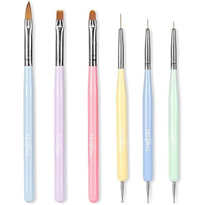 Teoyall Nail Art Brushes Set Professional Nail Design Painting And Builder Gel Tools With Fine Liner And Dotting Pens Multicolor - Image 1