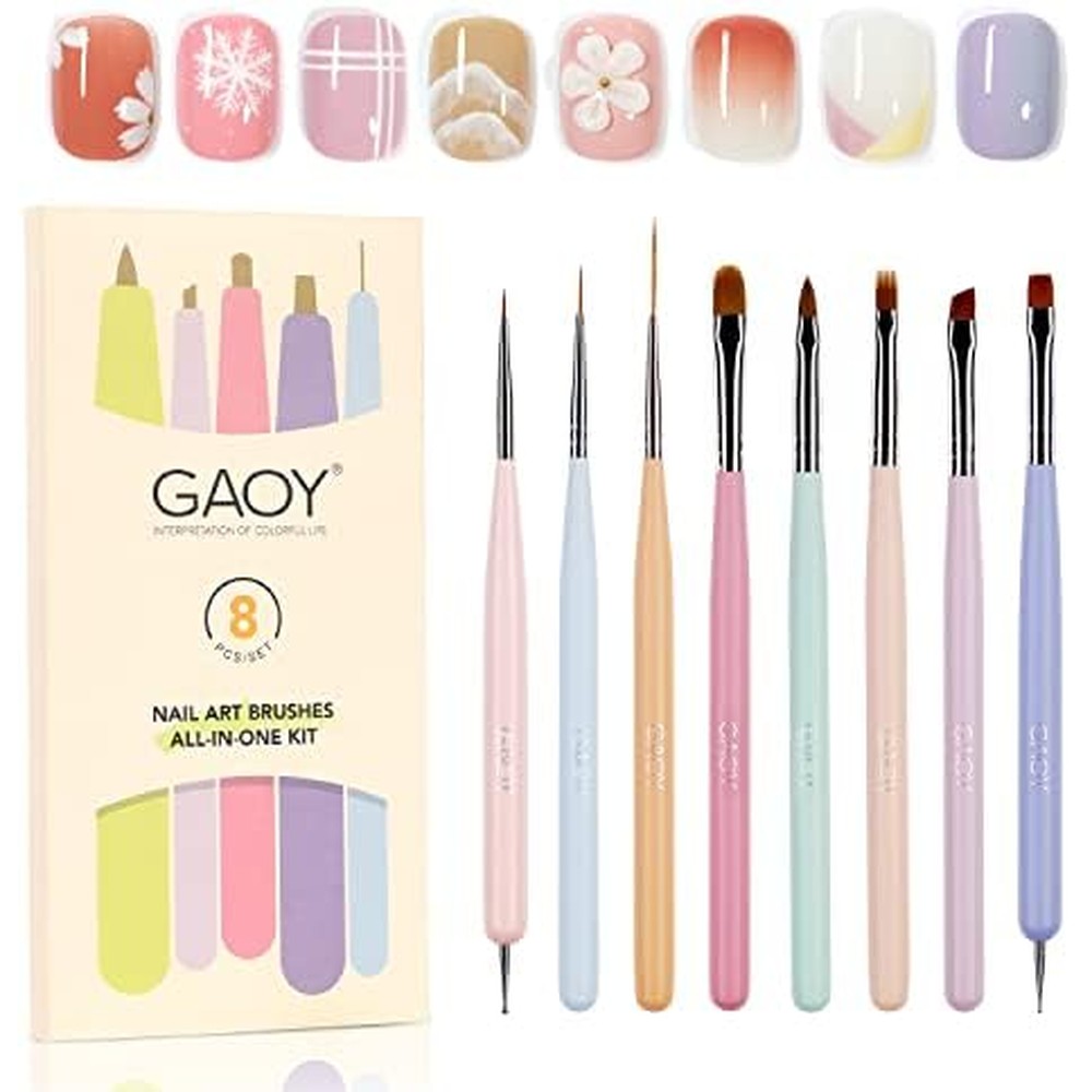 GAOY 8 piece nail art brushes for detailed manicure painting