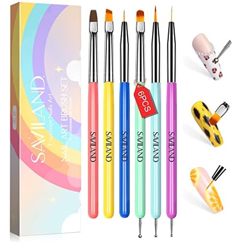 Saviland 6-piece professional nail art brush set front view