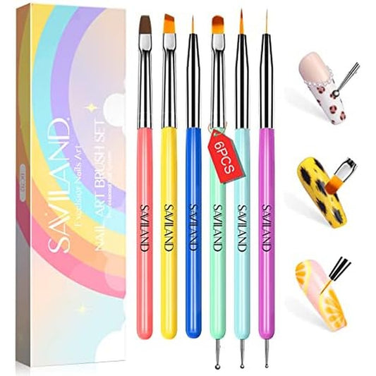 Saviland 6-piece professional nail art brush set front view