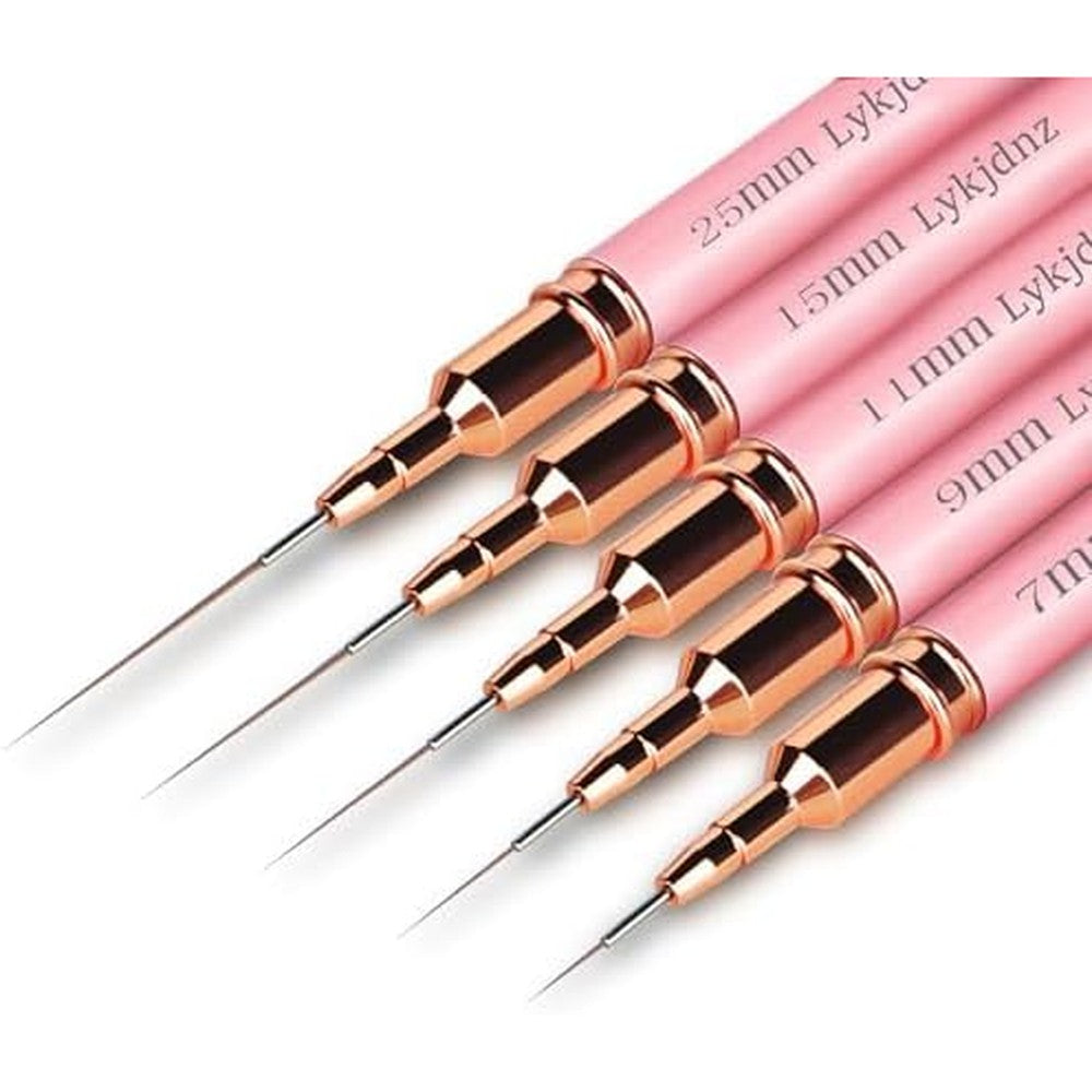 Lykjdnz 5pcs Nail Art Liner Brush Set Pink Front View
