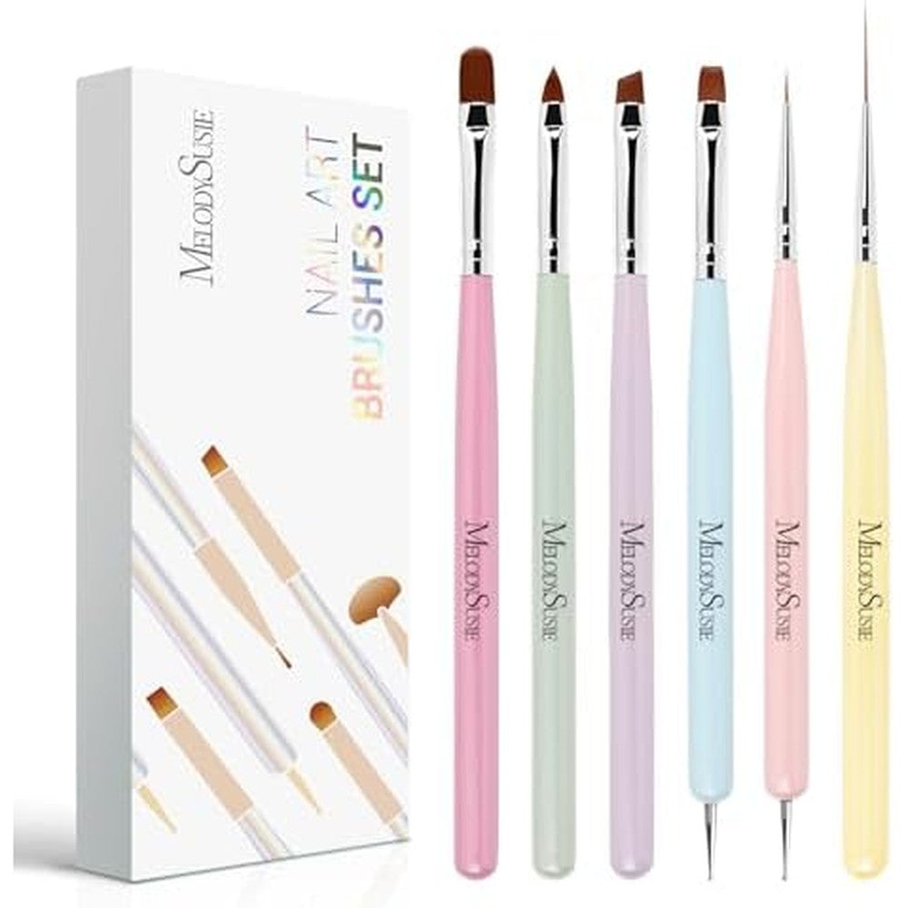 MelodySusie 6pcs nail art brush set with pastel handles front view