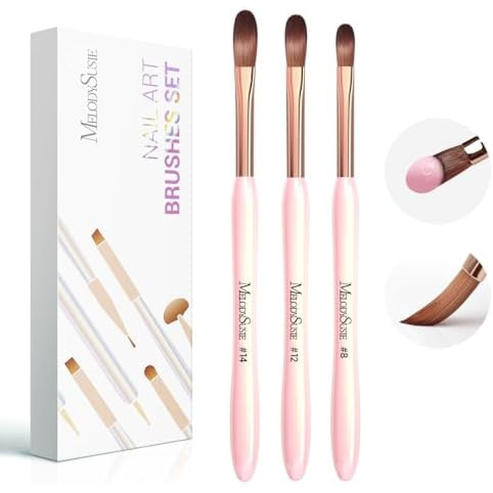 MelodySusie 3 pieces acrylic nail brush set with pink handles