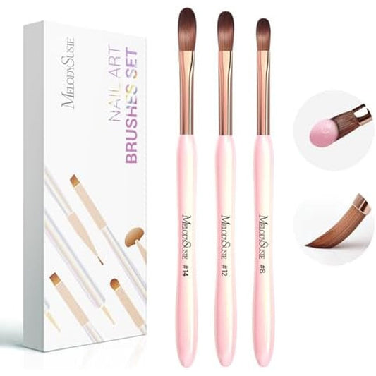 MelodySusie 3 pieces acrylic nail brush set with pink handles