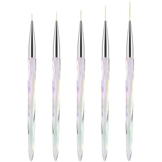 Teoyall nail art liner brushes set front view with five brush sizes