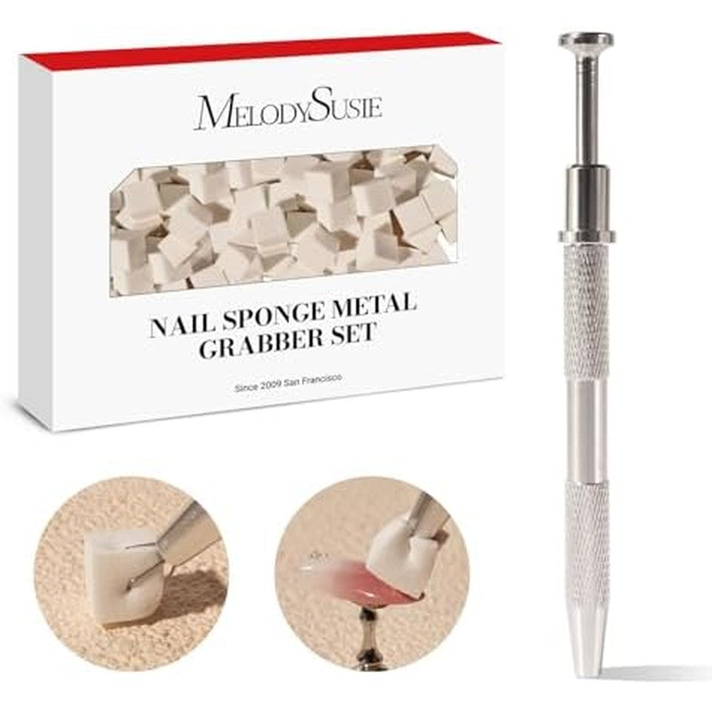 MelodySusie 100 pieces nail sponges set with silver grabbing pen
