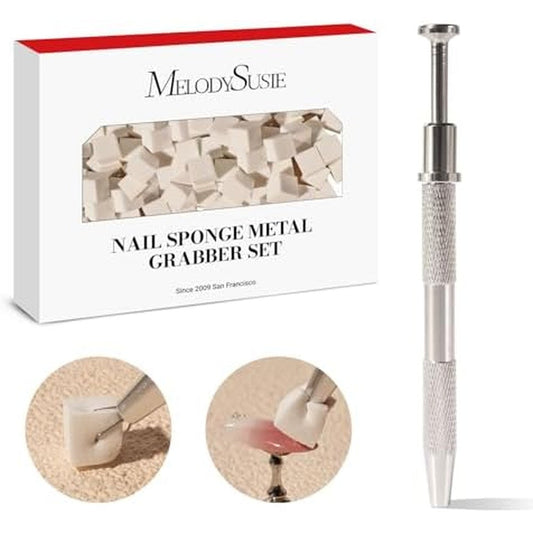 MelodySusie 100 pieces nail sponges set with silver grabbing pen
