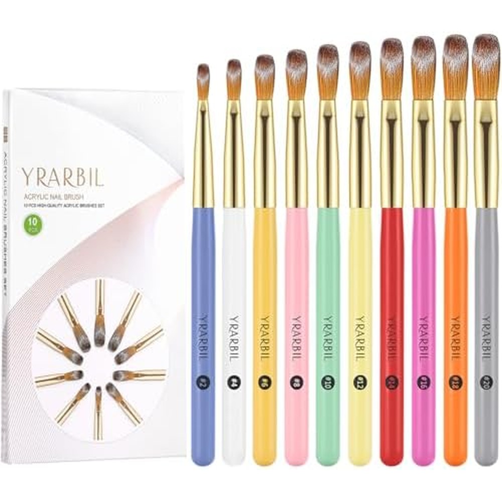 Yrarbil 10 piece professional acrylic nail brush set front view