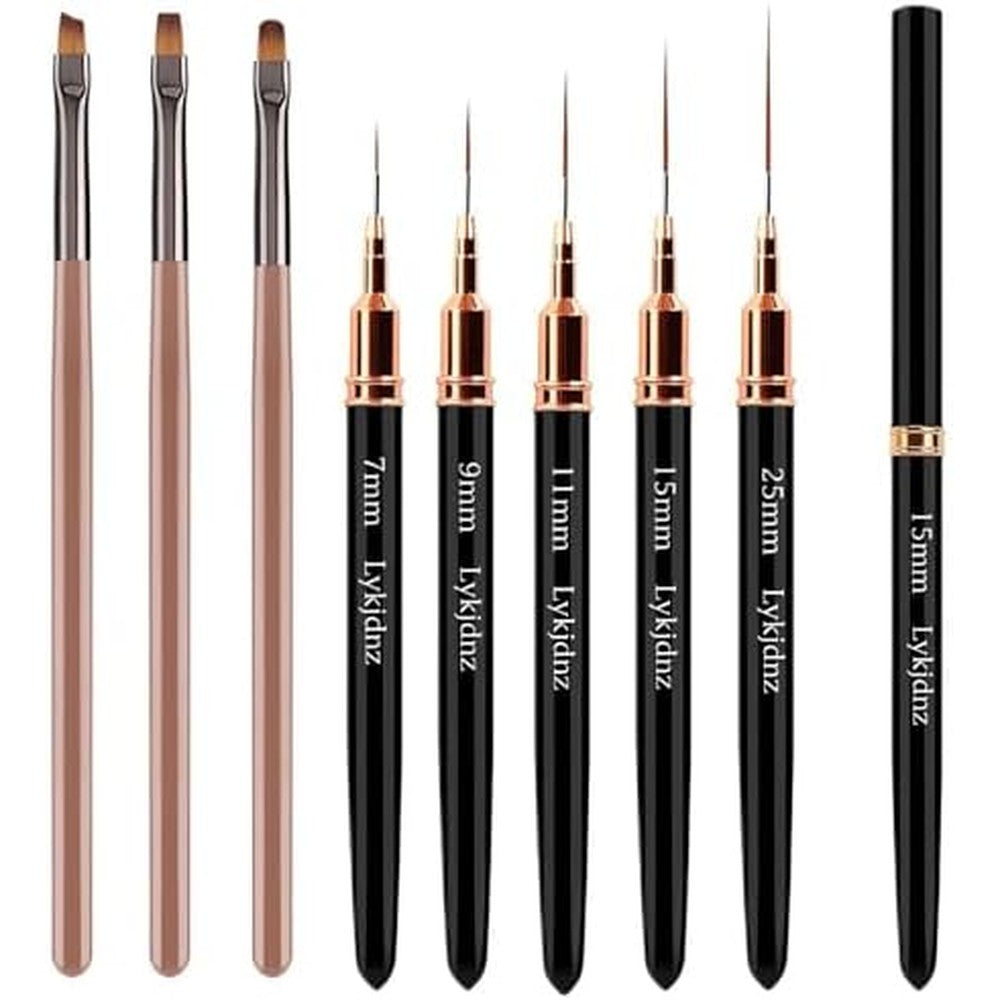 Lykjdnz nail art liner brush set front view showing 8 piece collection.