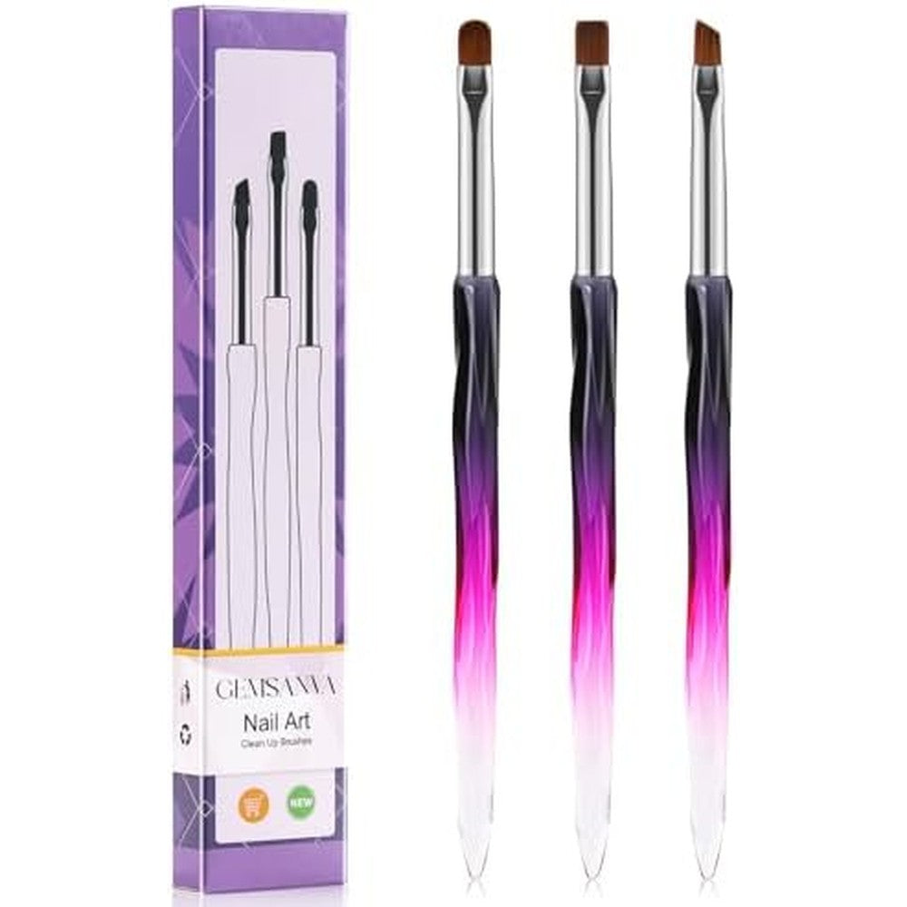 Gemsanva 3 piece nail art clean up brush set front view