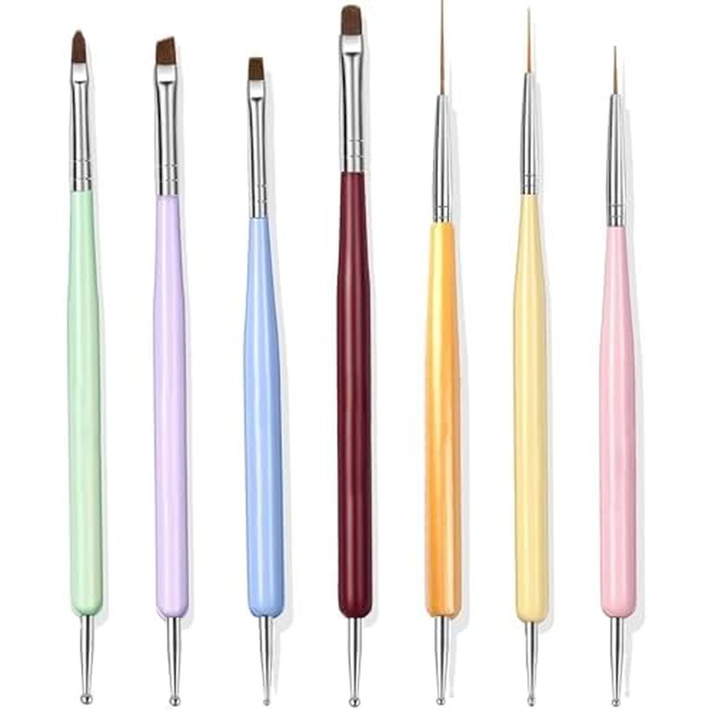 Yaoociy 7 Pieces Nail Art Brushes Set With Nail Painting Liner Brush Builder Gel Brush And Multi Size Dotting Pens For DIY Manicure And Nail Design - Image 1