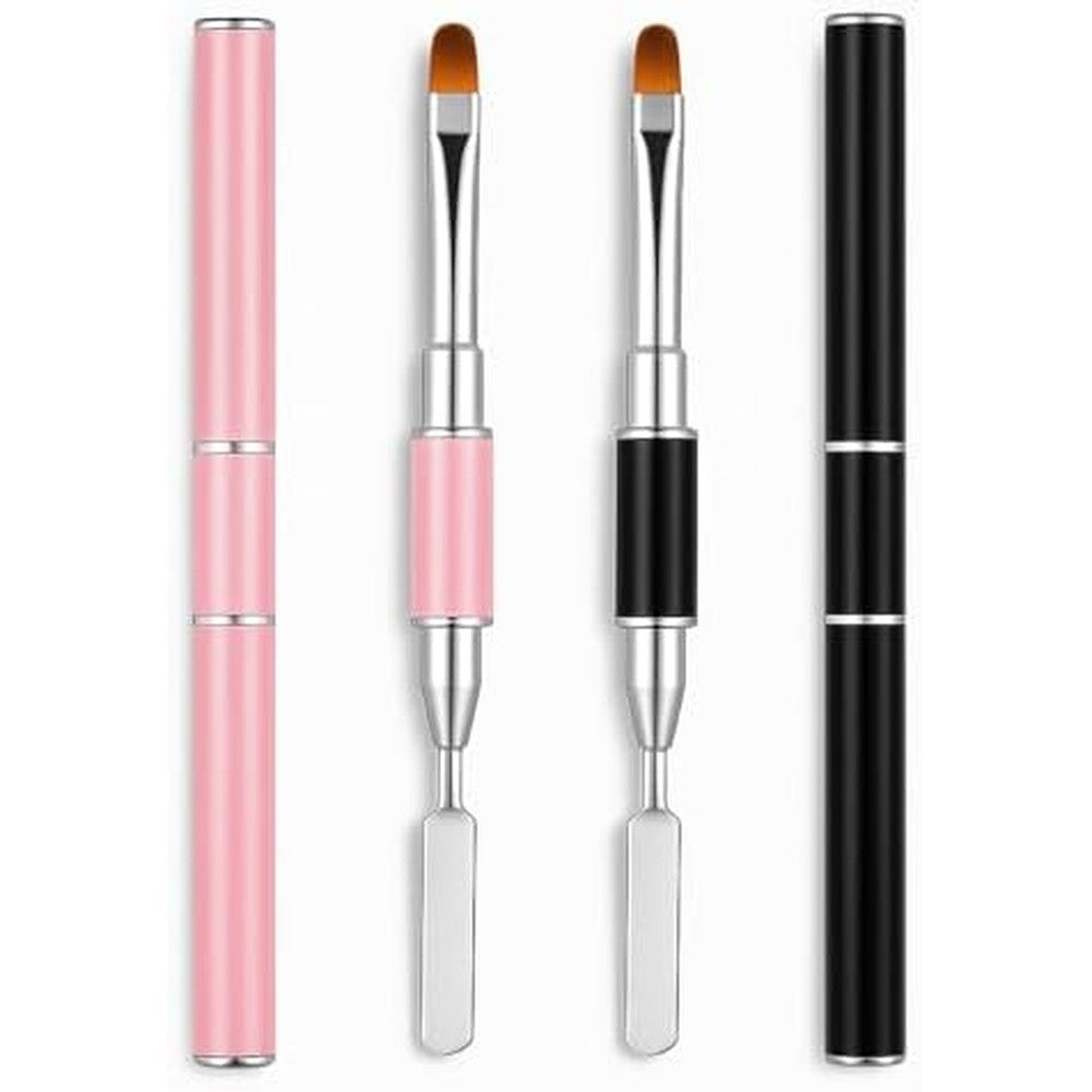 Jeonekid dual-ended nail art brush and spatula set front view for poly gel application.