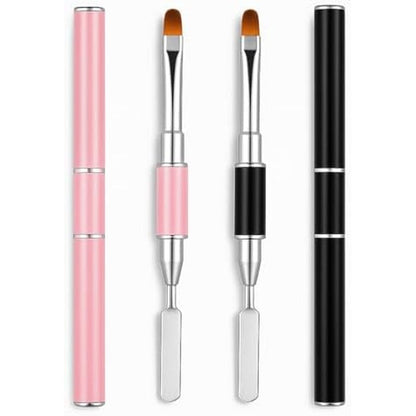 Jeonekid dual-ended nail art brush and spatula set front view for poly gel application.