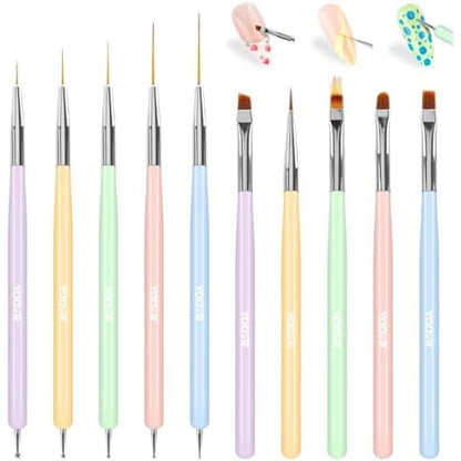 Yoovr 10 piece nail art brush set with pastel handles front view