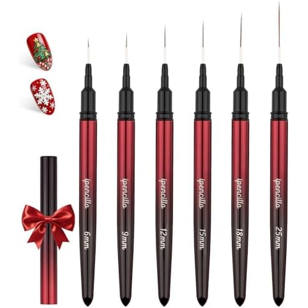 Ipencillo 6 piece nail art liner brush set front view
