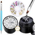 Modelones rhinestone nail glue front view showing bottles and charms