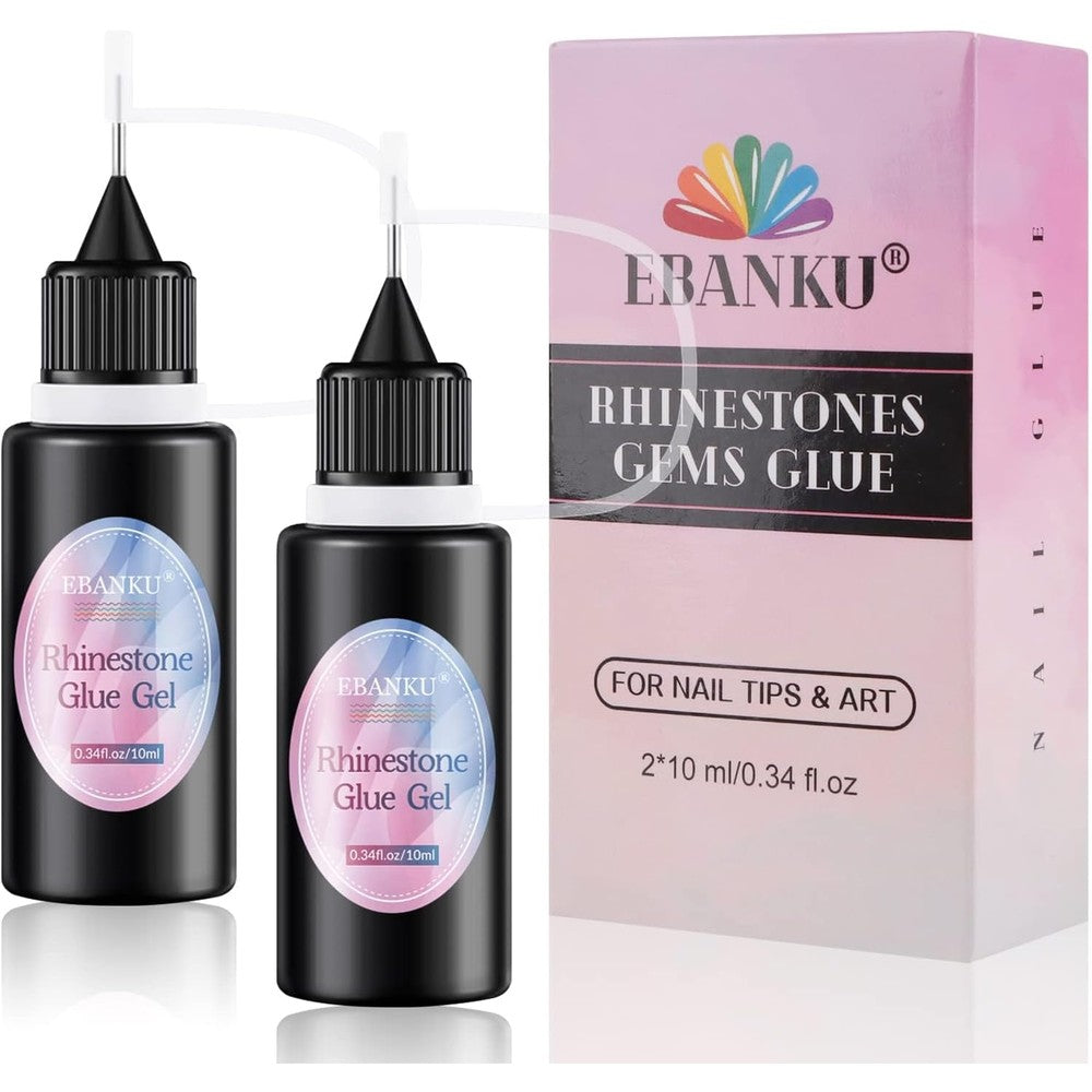 Ebanku Nail Rhinestone Glue Gel 20ml front view bottle set