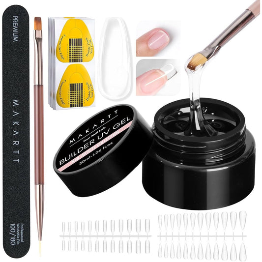 Makartt Clear Gel Builder Kit front view including 30ml bottle and tools