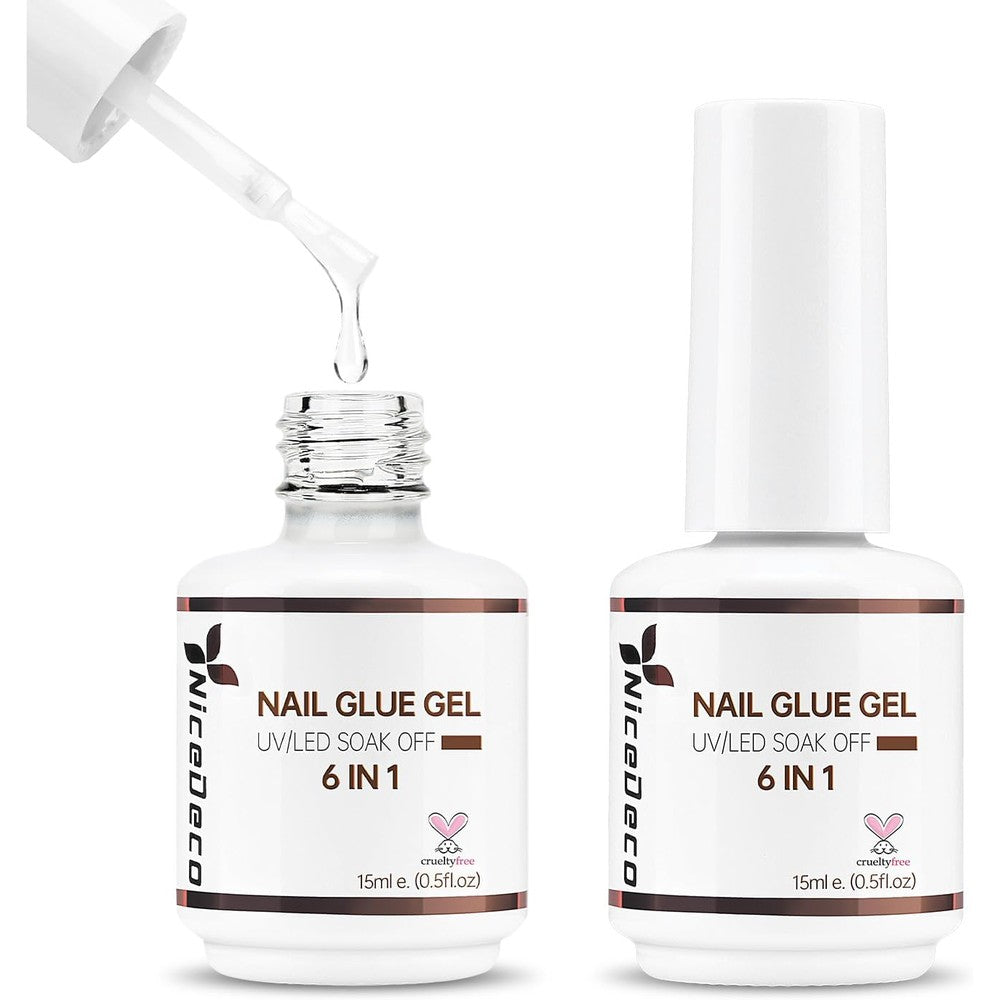 Nicedeco 6-in-1 nail glue gel bottles front view
