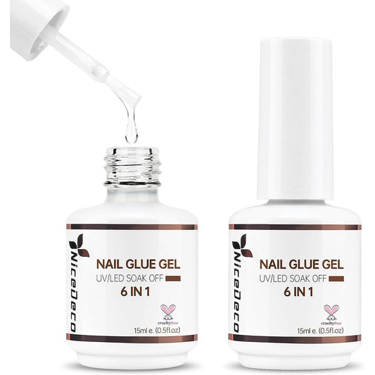 Nicedeco 6-in-1 nail glue gel bottles front view