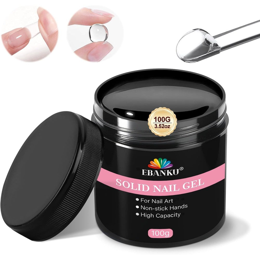 Ebanku Solid Nail Glue Gel 100g jar front view