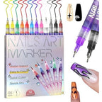 QEXA 12 color nail art pen set front view with fine tips