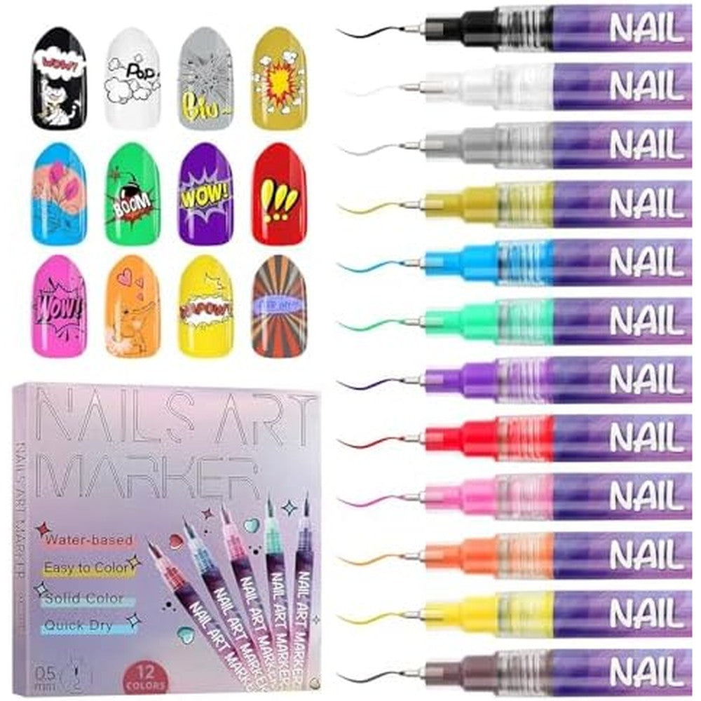 Kalolary 12 color acrylic nail art paint pen set front packaging view