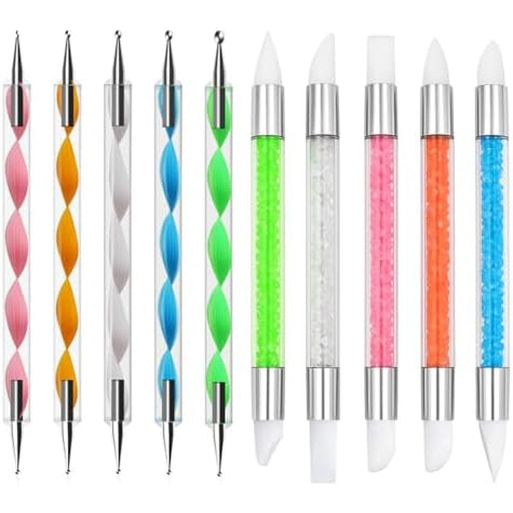 HomTop 5 piece dual tipped silicone nail art pens and dotting tools set front view