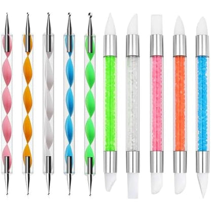 HomTop 5 piece dual tipped silicone nail art pens and dotting tools set front view