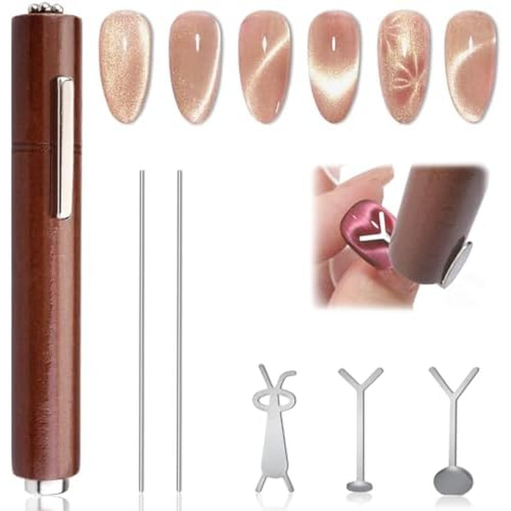 Yayno 3 in 1 cat eye nail magnet set with wooden handle front view