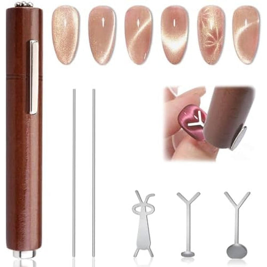 Yayno 3 in 1 cat eye nail magnet set with wooden handle front view